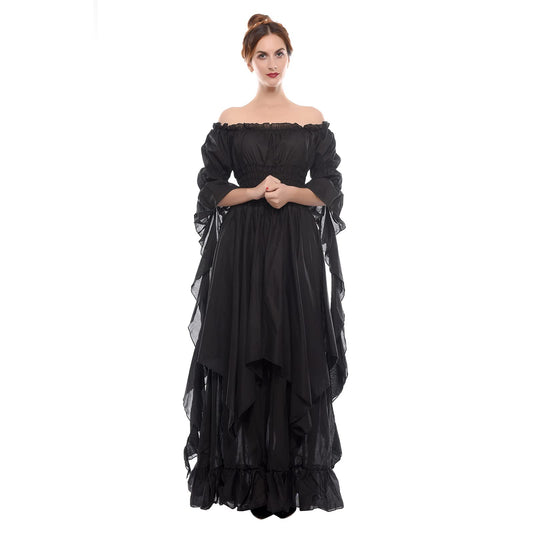 LTAKK Renaissance Dress Medieval Costume Victorian Dresses Women Peasant Gothic Fairy Witch Wedding Under Dress Black XXL/3XL